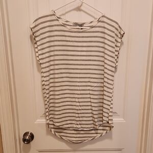 NWT Green Envelope Gray and White Striped Tee